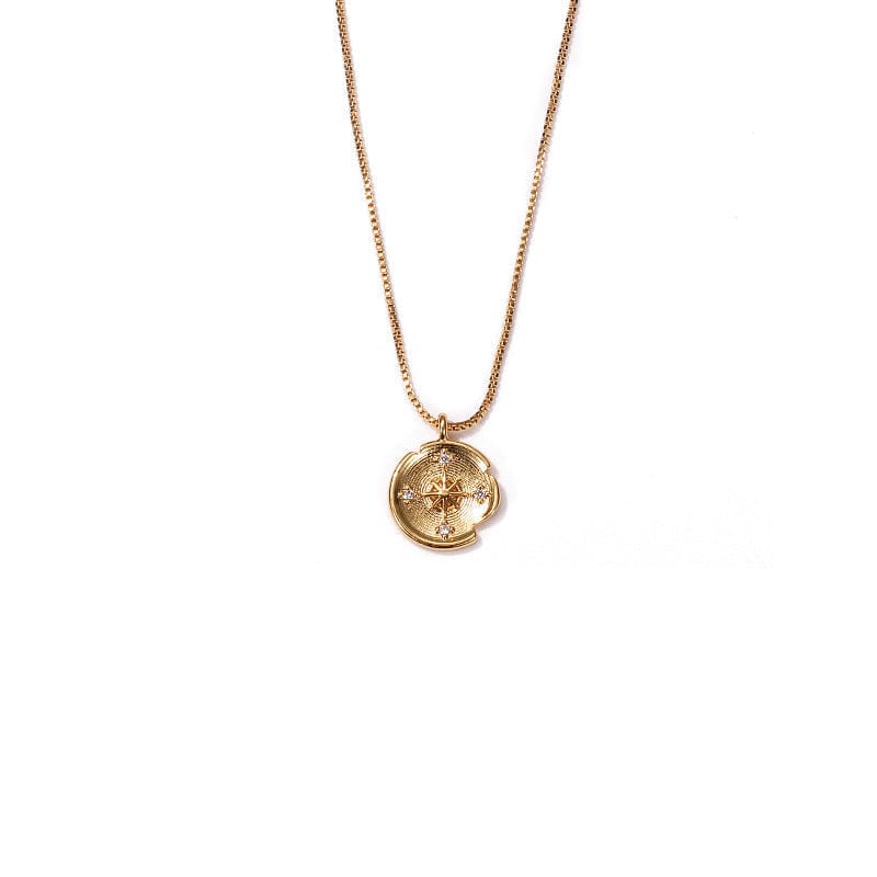 Eight Pointed Star Gold Coin Charm Necklace