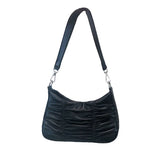Trendy Ruched Faux Leather Shoulder Bag w/ Optional Silver Chain