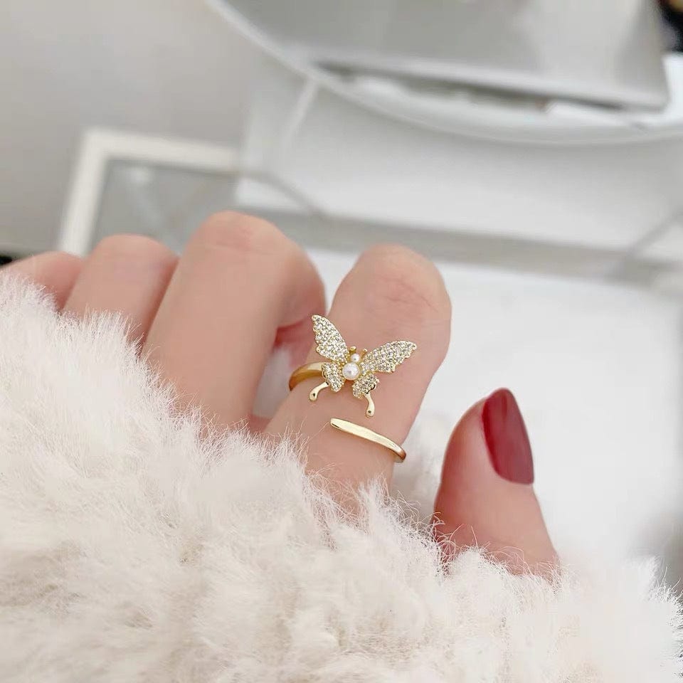 Gold Butterfly with Pearl Ring