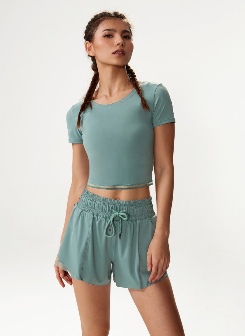 Fitted Cropped Mesh Trim Tee