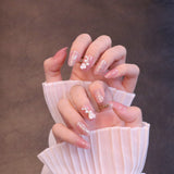 Medium Rounded Baby Pink Press On Nails with Flower and Pearl Charms