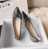 Houndstooth Pointed Toe Flats with Bow