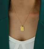 Gold Rectangle Charm Necklace