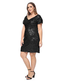 Plus Size Sequin Ruched Sleeve Cocktail Dress