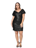 Plus Size Sequin Ruched Sleeve Cocktail Dress