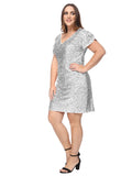 Plus Size Sequin Ruched Sleeve Cocktail Dress