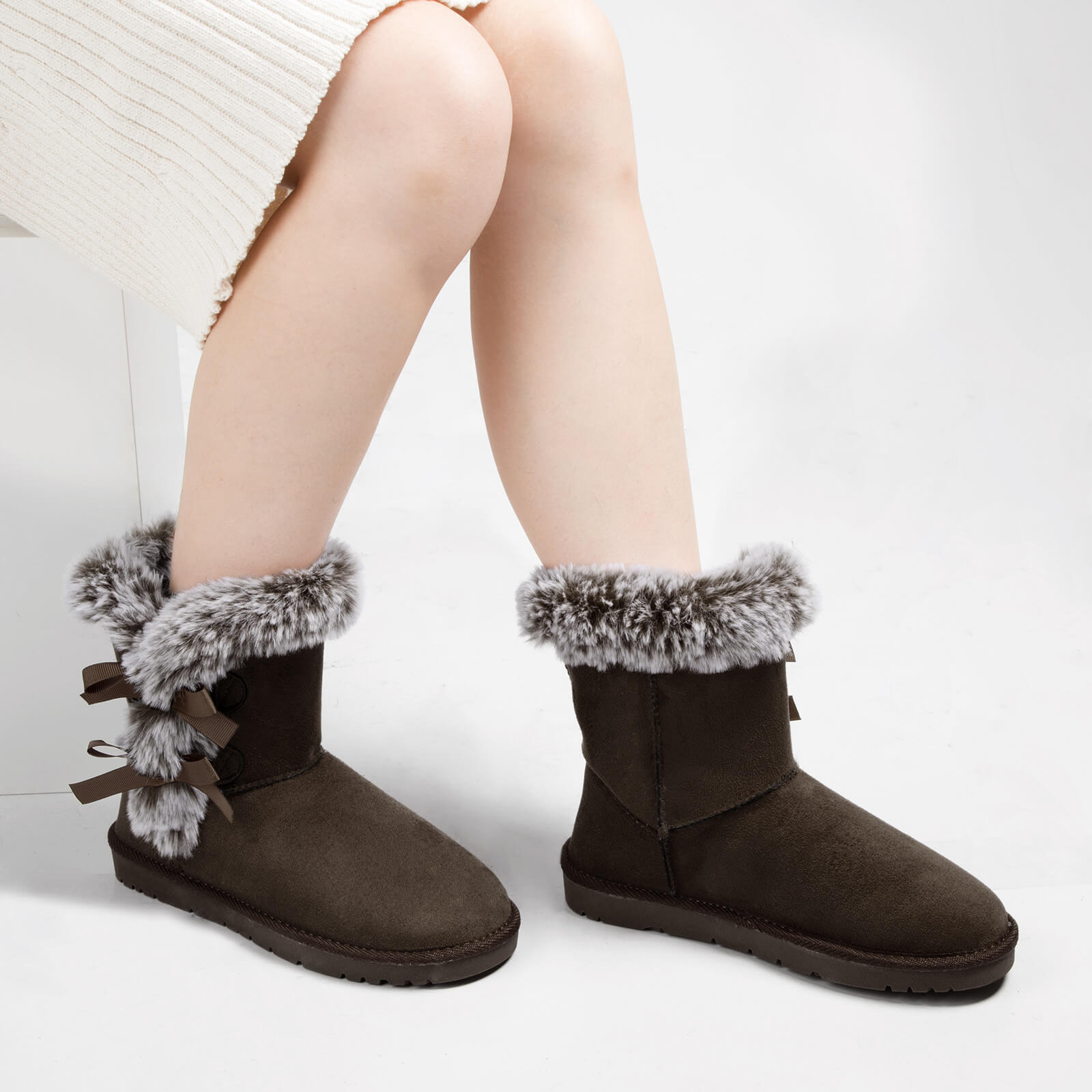 Botas de nieve clásicas con forro de piel de tubo medio 