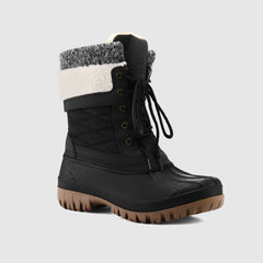Botines de nieve de media pantorrilla con cordones y forro de piel con bloques de color
