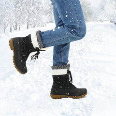 Botines de nieve de media pantorrilla con cordones y forro de piel con bloques de color