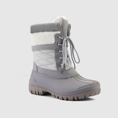 Botines de nieve de media pantorrilla con cordones y forro de piel con bloques de color