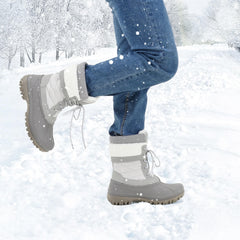 Botines de nieve de media pantorrilla con cordones y forro de piel con bloques de color