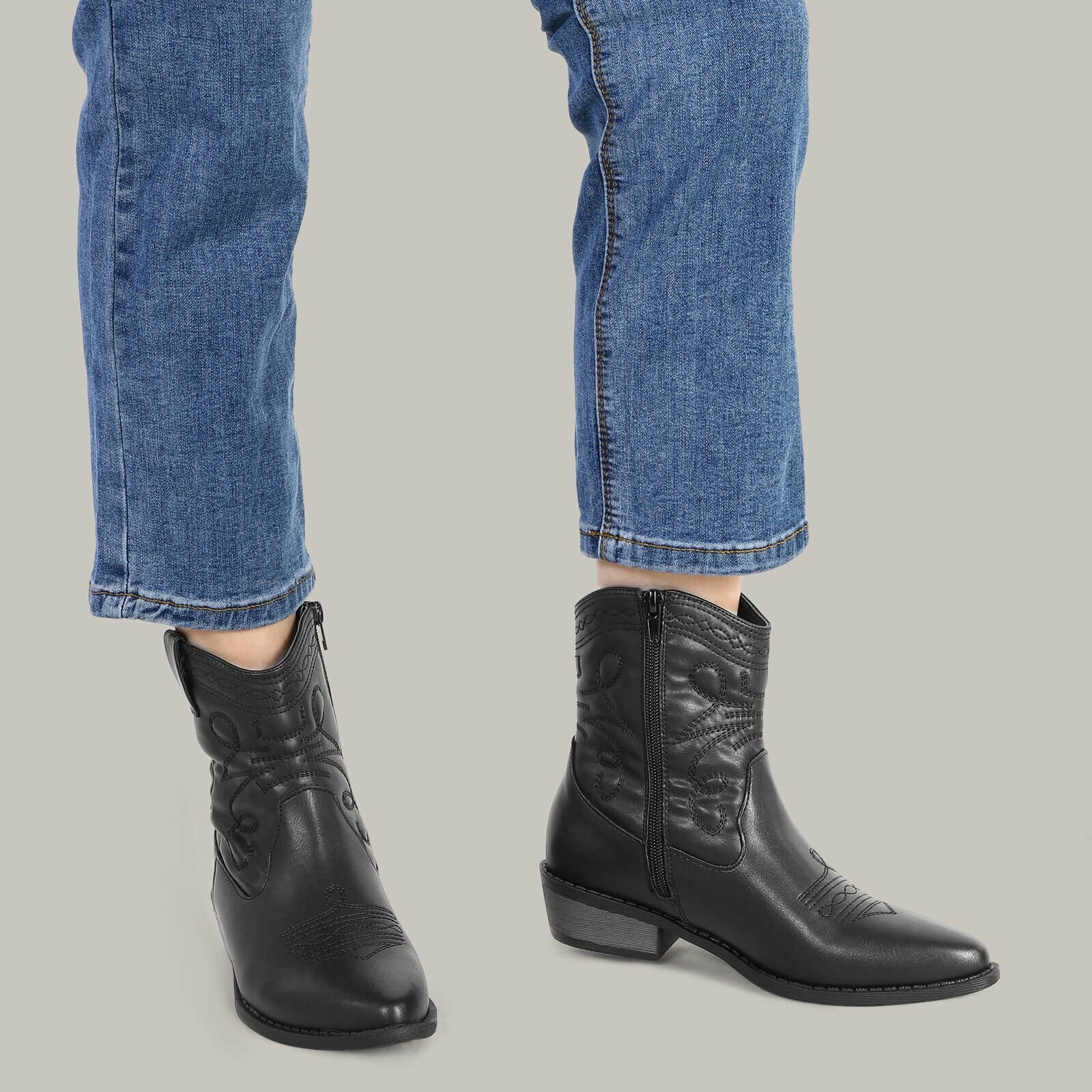 Botines de vaquero estilo western, botines de tacón bajo estilo vaquera