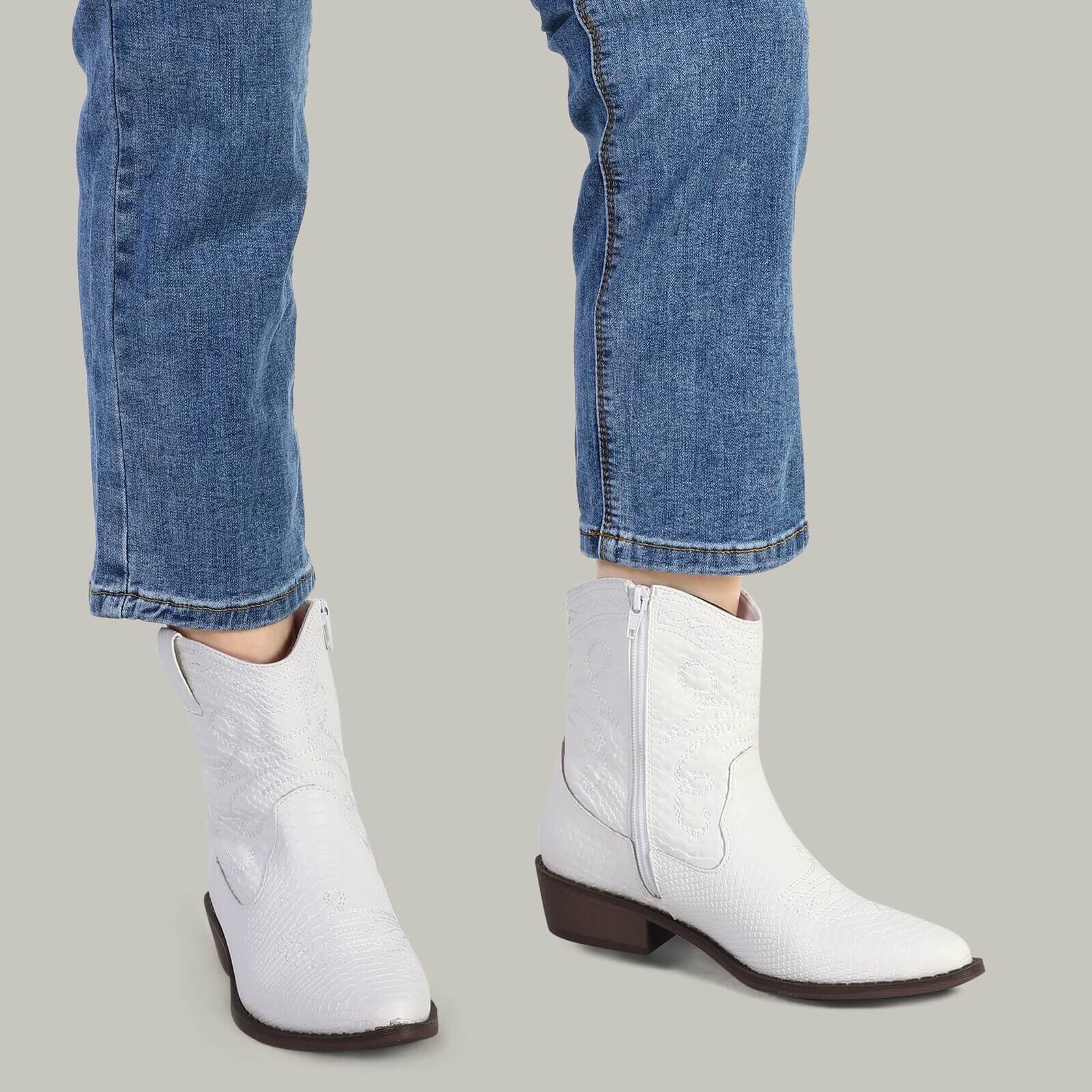 Botines de vaquero estilo western, botines de tacón bajo estilo vaquera