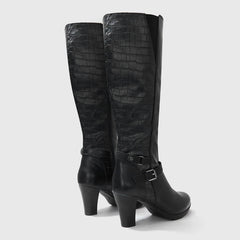 Botas altas hasta la rodilla con estampado de cocodrilo y cremallera 