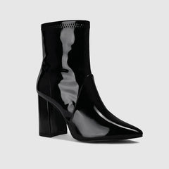 Botines de piel con tacón de bloque y cremallera lateral