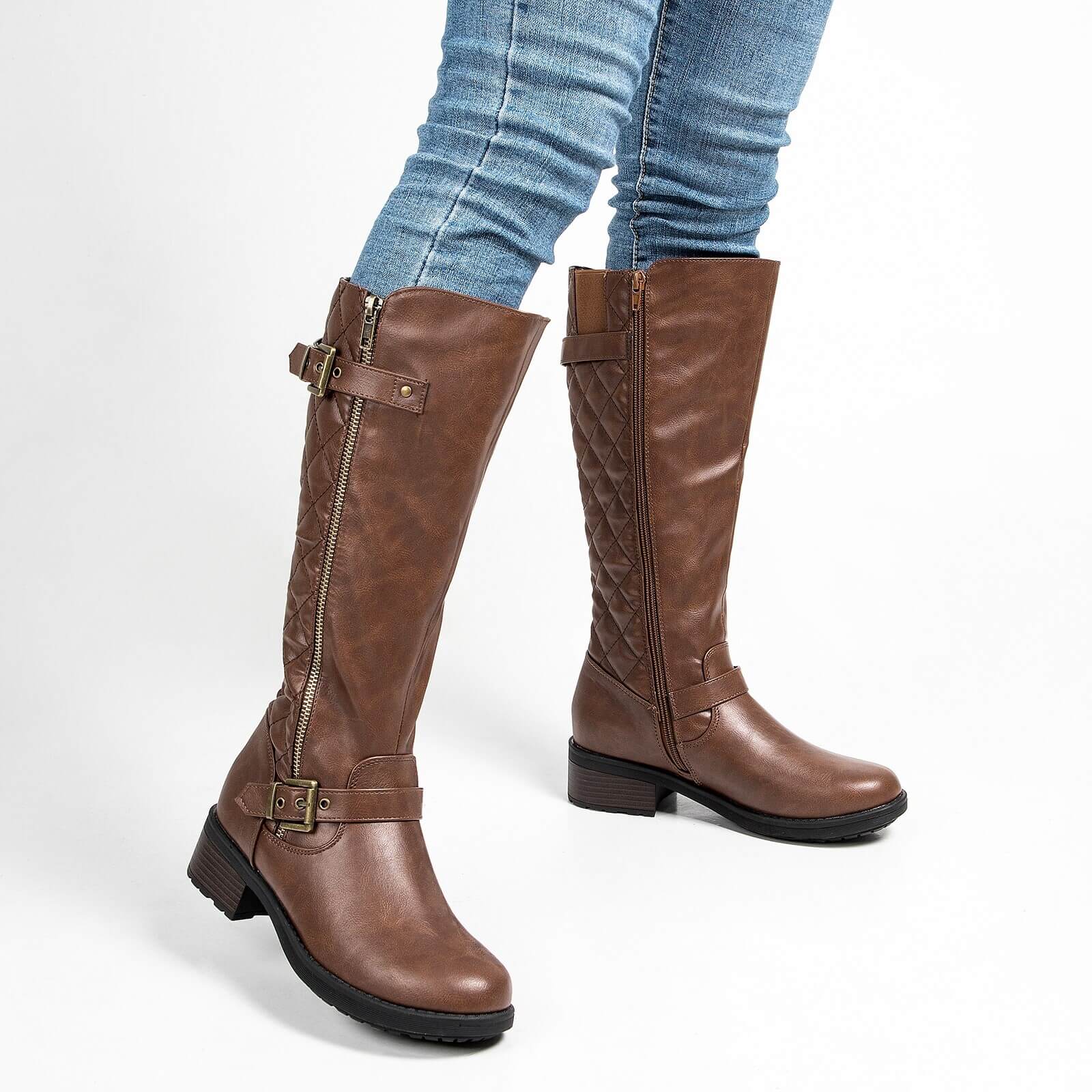 Botas de montar acolchadas hasta la rodilla con cremallera lateral