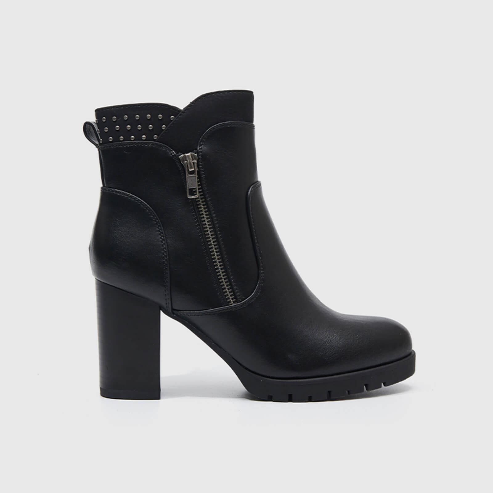 Rivet Chunky High Heel Ankle Boots