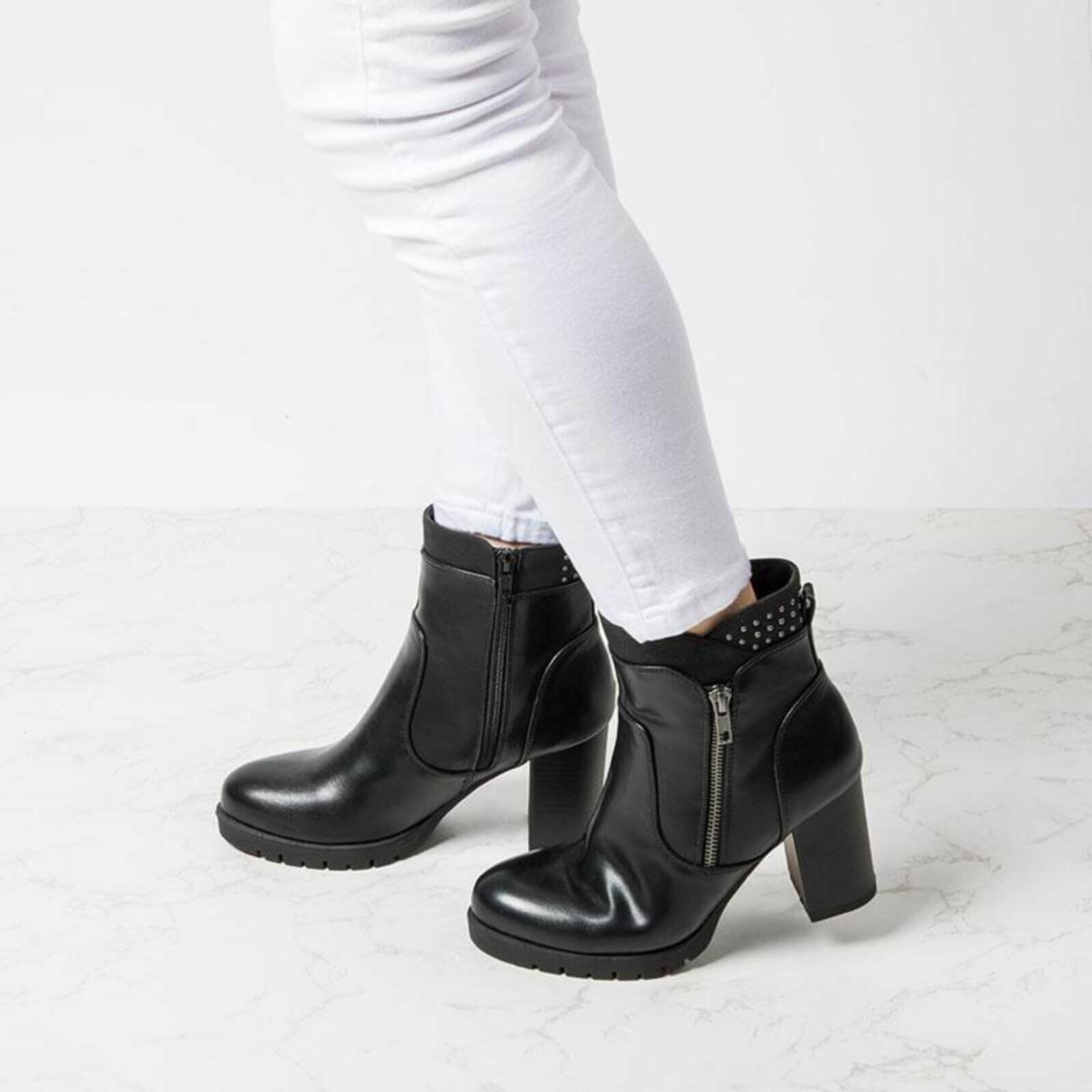 Rivet Chunky High Heel Ankle Boots