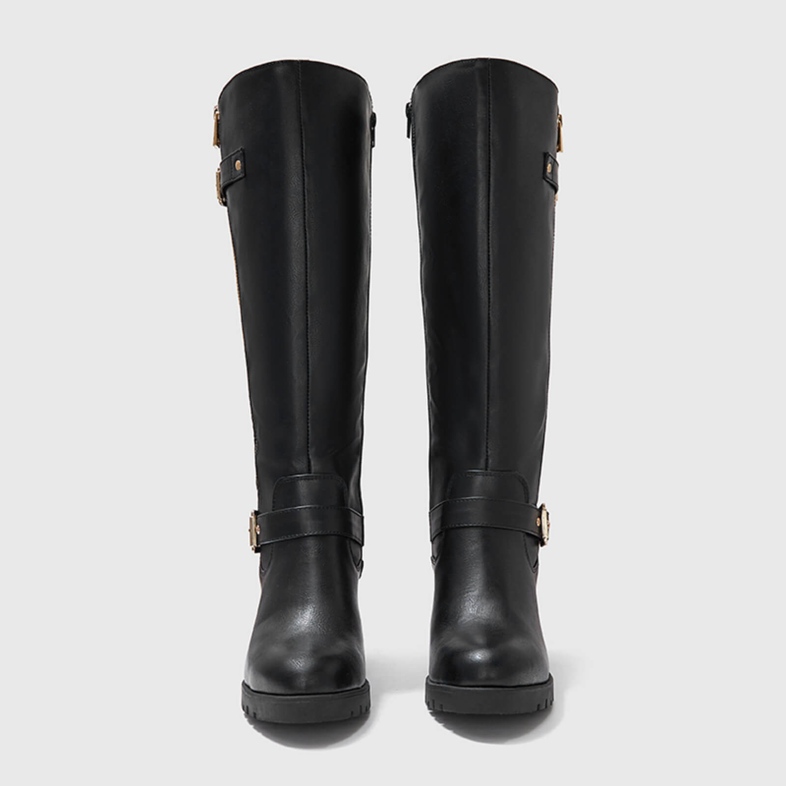 Botas altas hasta la rodilla gruesas, acolchadas y de pantorrilla ancha con hebilla