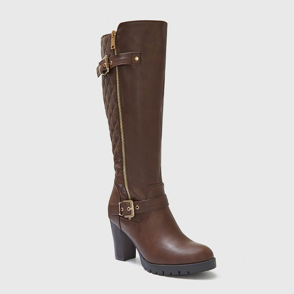 Botas altas hasta la rodilla gruesas, acolchadas y de pantorrilla ancha con hebilla