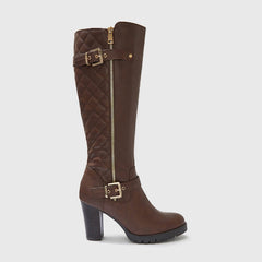 Botas altas hasta la rodilla gruesas, acolchadas y de pantorrilla ancha con hebilla