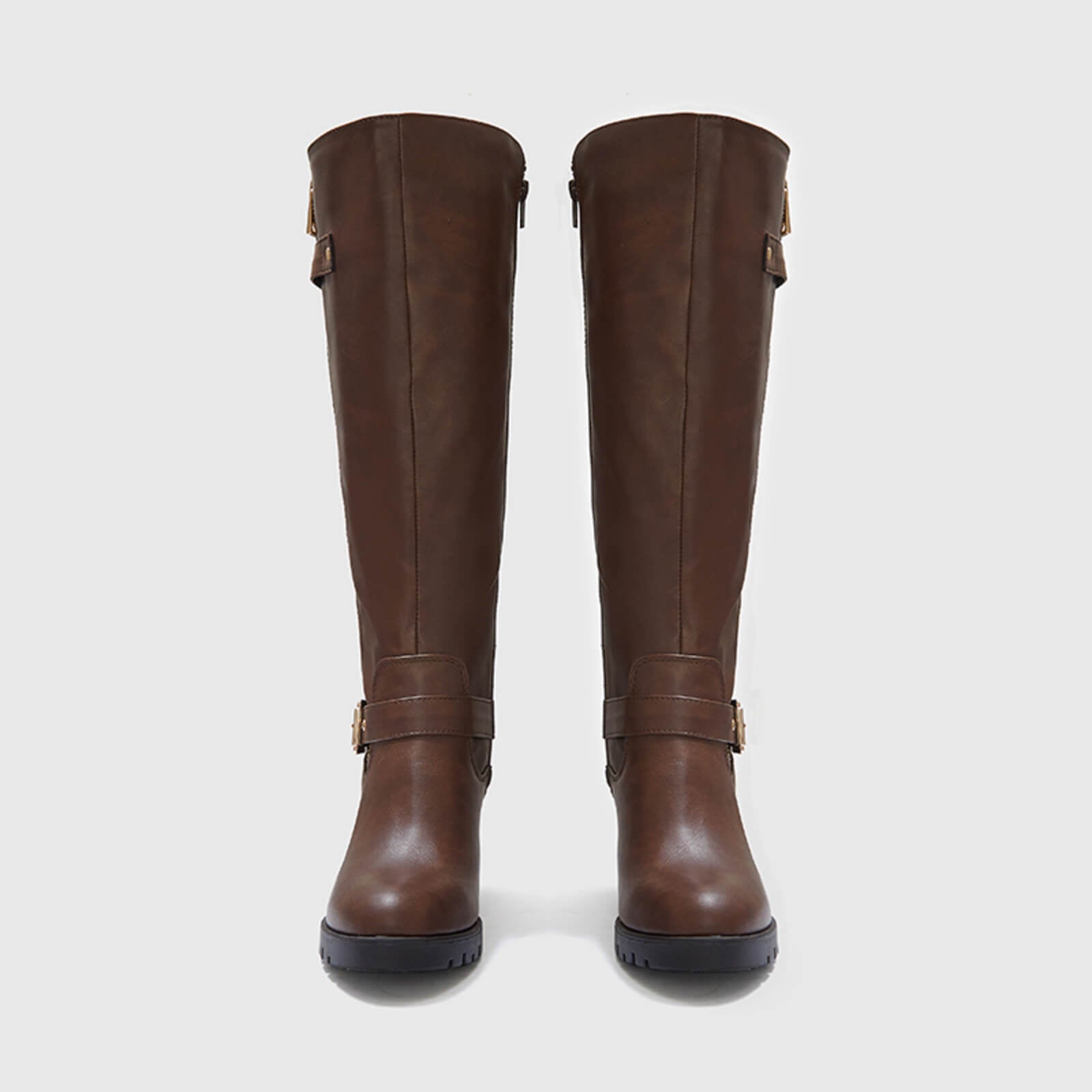 Botas altas hasta la rodilla gruesas, acolchadas y de pantorrilla ancha con hebilla