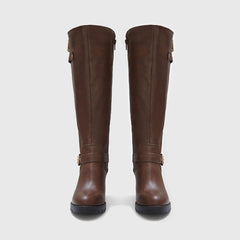 Botas altas hasta la rodilla gruesas, acolchadas y de pantorrilla ancha con hebilla