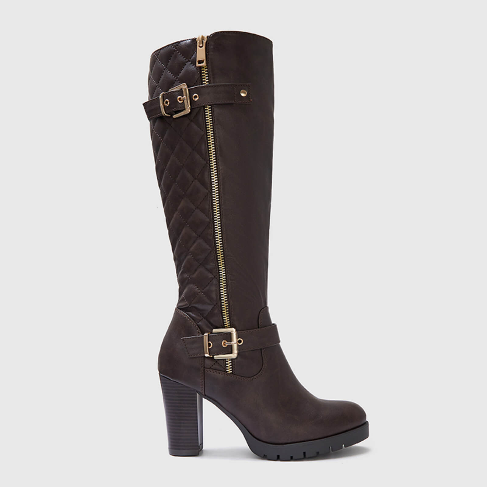 Botas altas hasta la rodilla gruesas, acolchadas y de pantorrilla ancha con hebilla