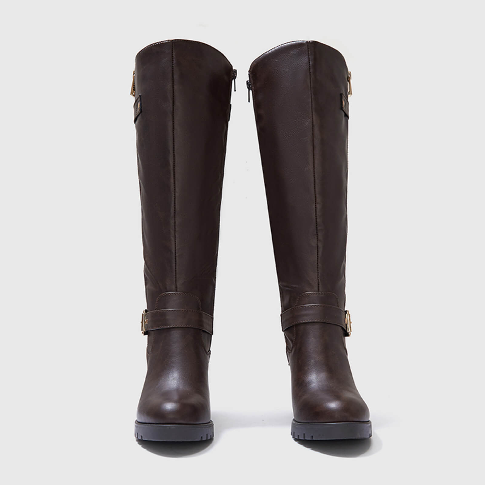 Botas altas hasta la rodilla gruesas, acolchadas y de pantorrilla ancha con hebilla