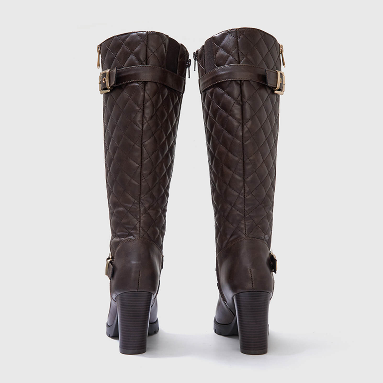 Botas altas hasta la rodilla gruesas, acolchadas y de pantorrilla ancha con hebilla