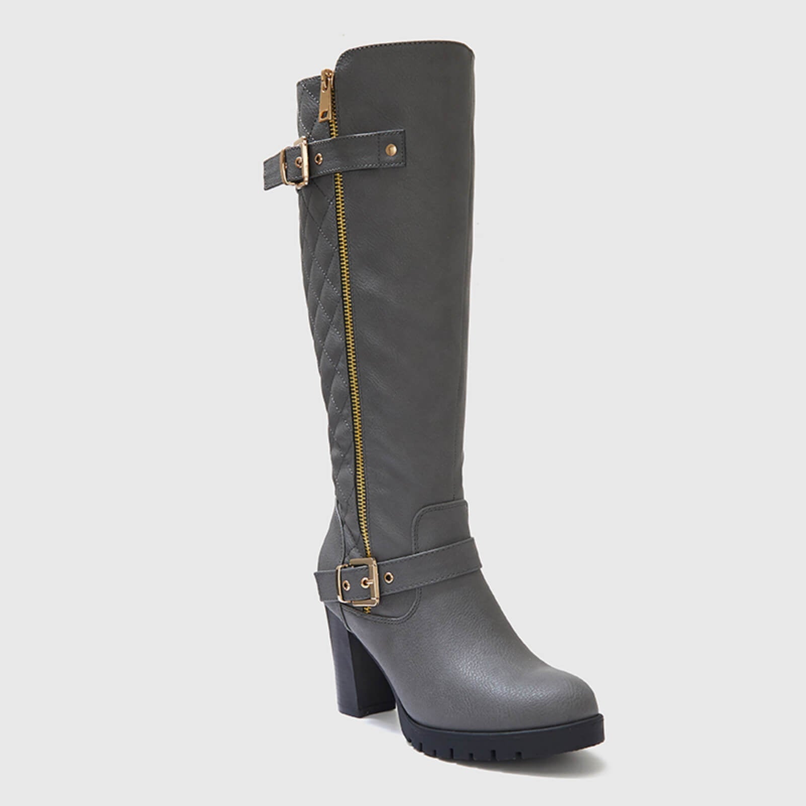 Botas altas hasta la rodilla gruesas, acolchadas y de pantorrilla ancha con hebilla
