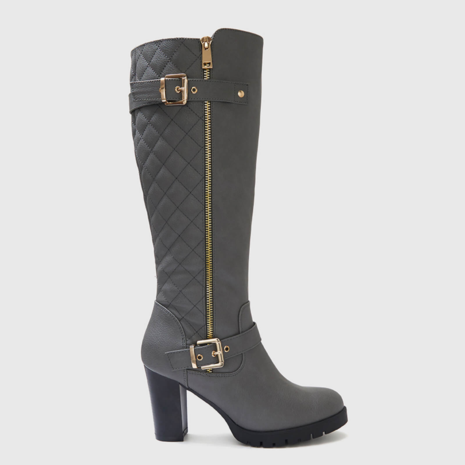 Botas altas hasta la rodilla gruesas, acolchadas y de pantorrilla ancha con hebilla
