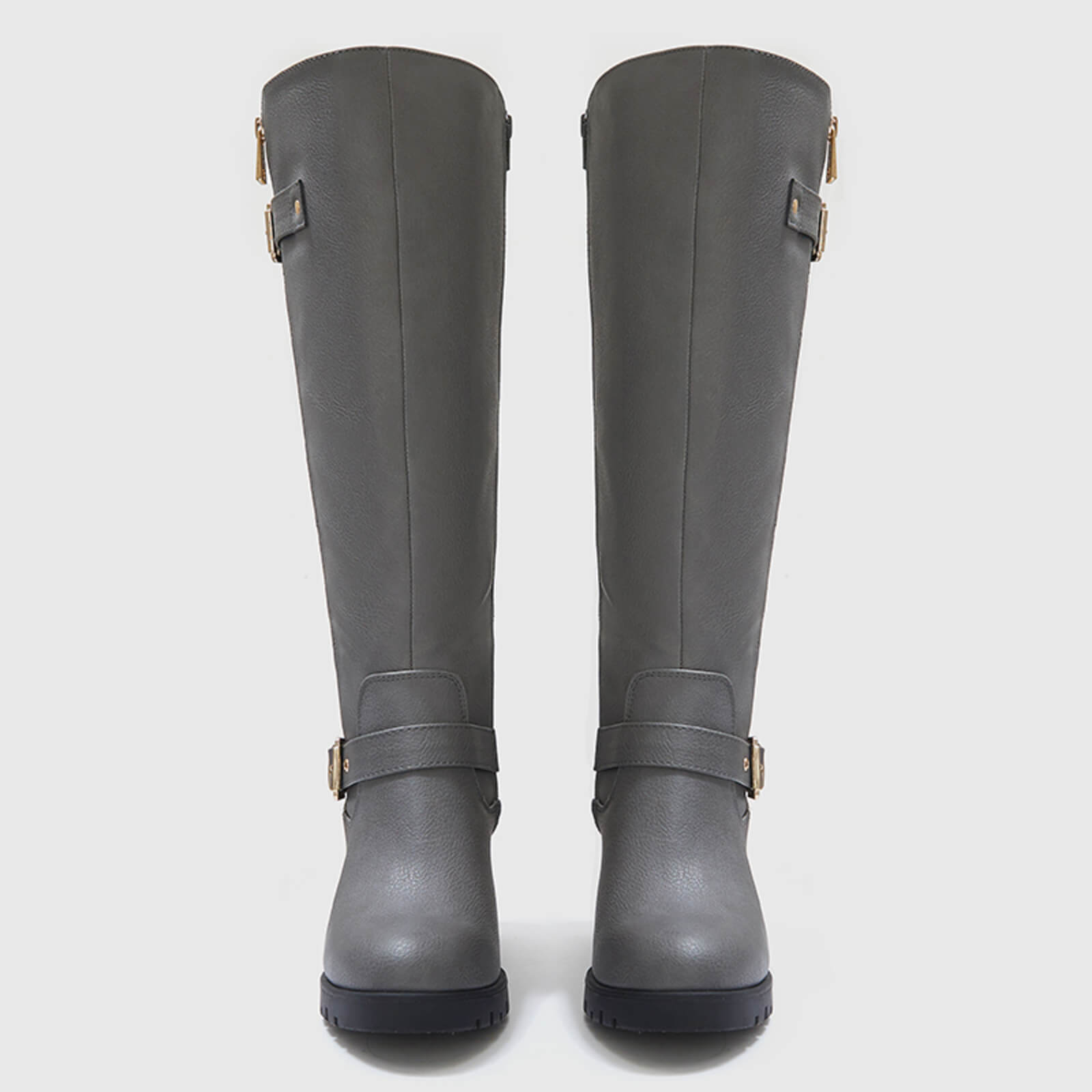Botas altas hasta la rodilla gruesas, acolchadas y de pantorrilla ancha con hebilla