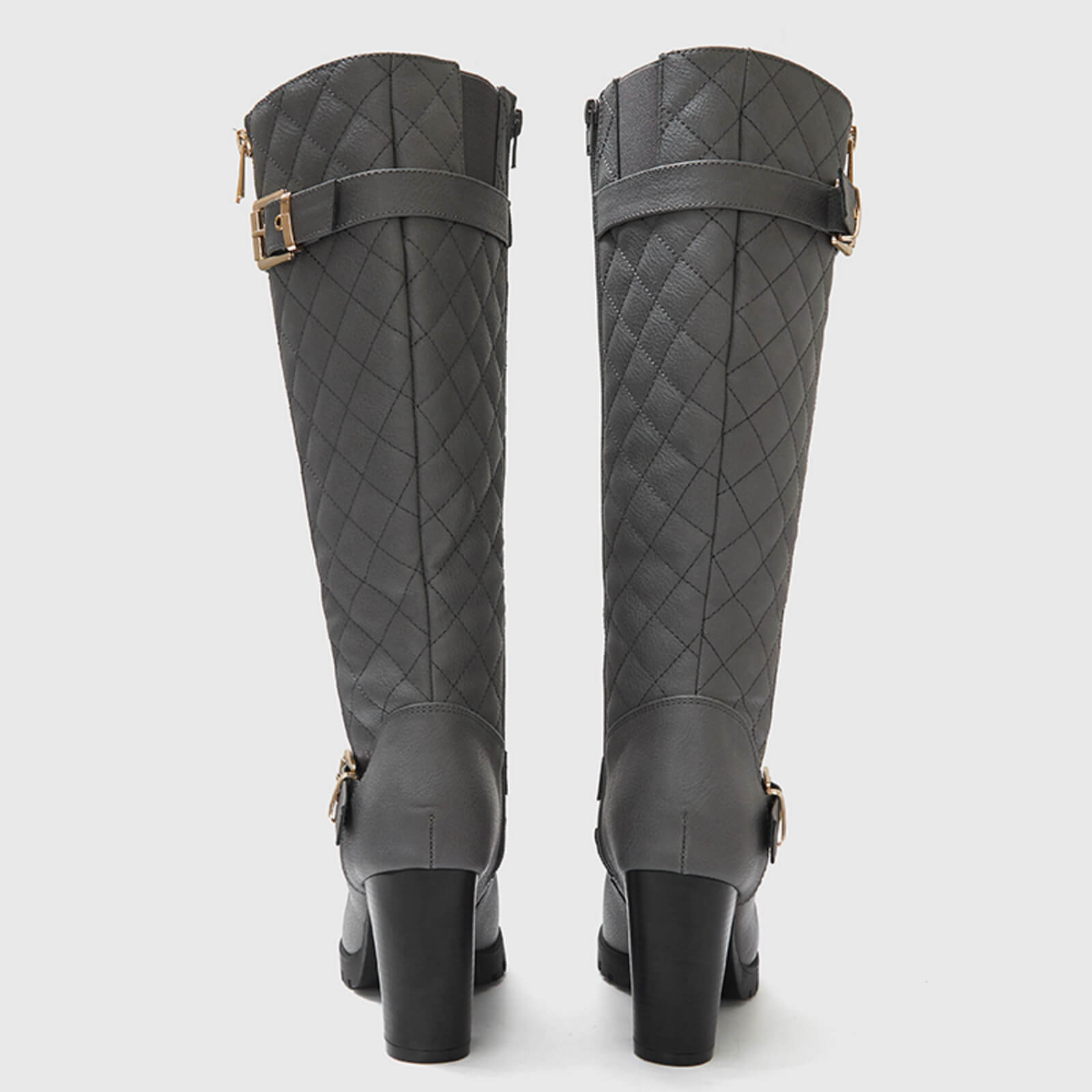 Botas altas hasta la rodilla gruesas, acolchadas y de pantorrilla ancha con hebilla