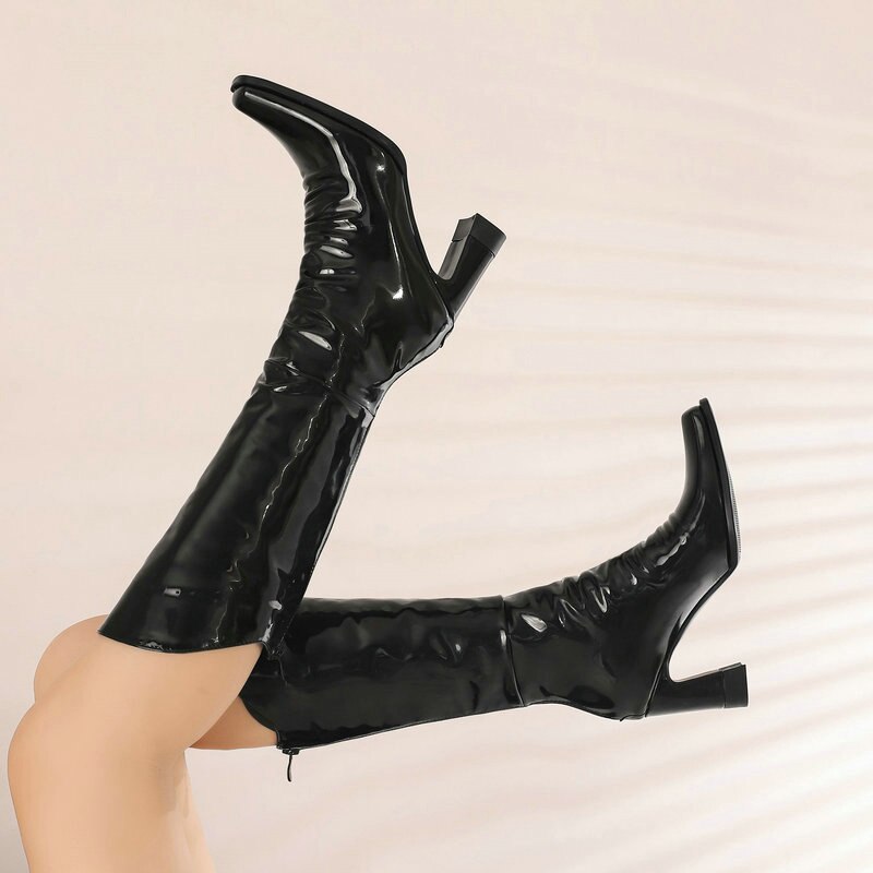 Ladies Patent PU Leather Boots