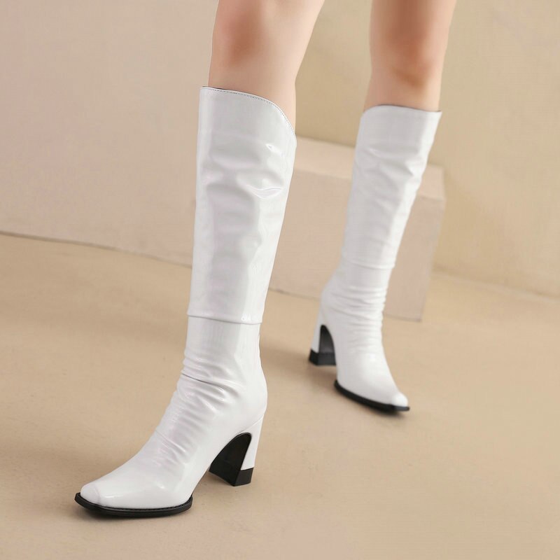 Ladies Patent PU Leather Boots