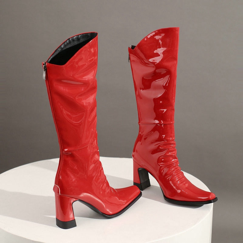 Ladies Patent PU Leather Boots