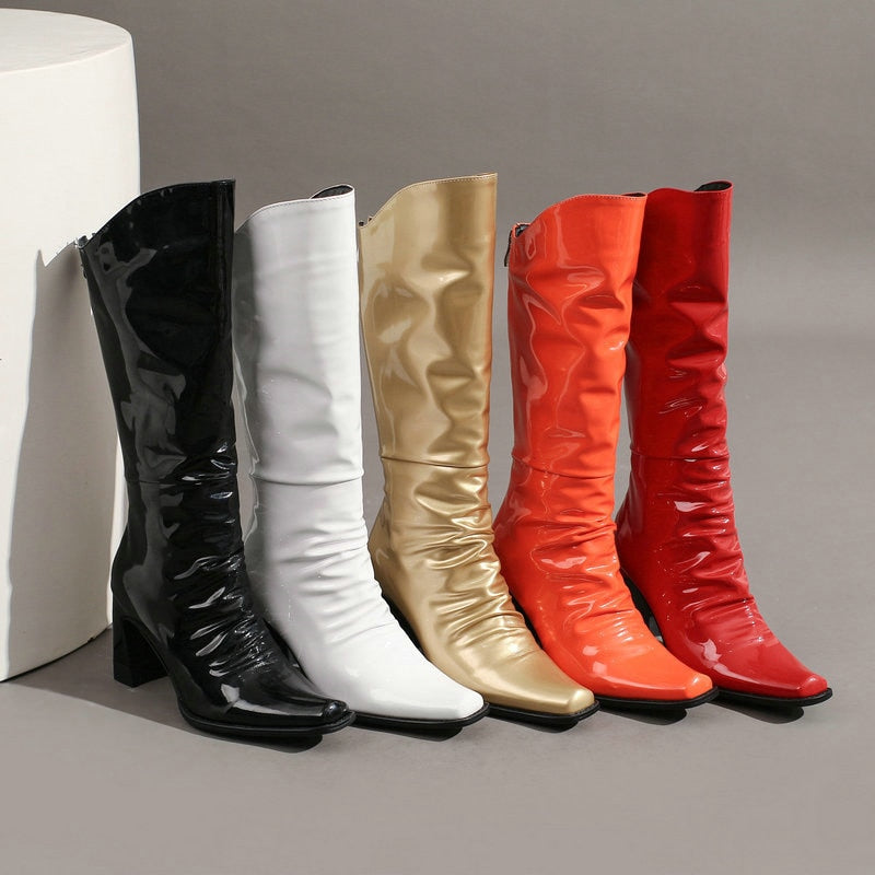 Ladies Patent PU Leather Boots