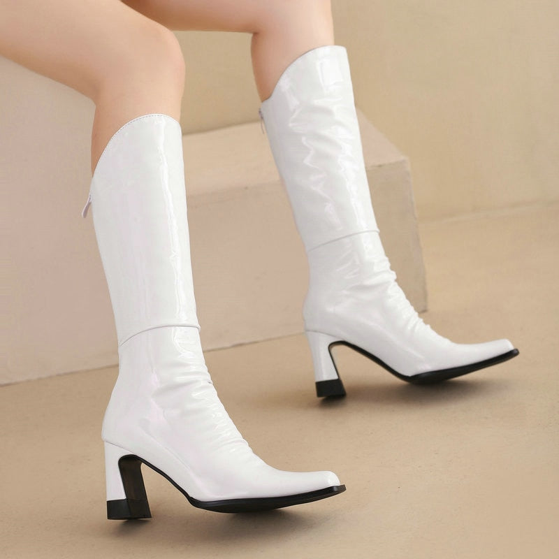 Ladies Patent PU Leather Boots