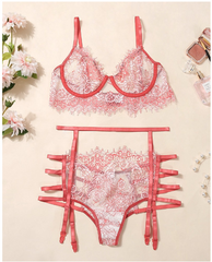 Conjunto de sujetador de encaje floral de malla transparente con abertura en escalera Chill Day