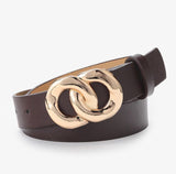 Faux Leather Belt with Stylish Round Gold Buckle