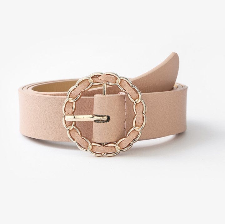 Faux Leather Belt with Round Gold Chian Buckle
