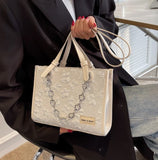 Flower Embossed Tote Bag with Flower Chains