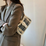 Small Plaid & Tweed Shoulder Bag with Belt Clasp