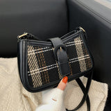 Small Plaid & Tweed Shoulder Bag with Belt Clasp