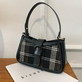 Small Plaid & Tweed Shoulder Bag with Belt Clasp