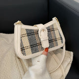 Small Plaid & Tweed Shoulder Bag with Belt Clasp