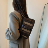 Small Plaid & Tweed Shoulder Bag with Belt Clasp