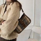 Small Plaid & Tweed Shoulder Bag with Belt Clasp