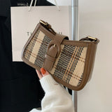 Small Plaid & Tweed Shoulder Bag with Belt Clasp